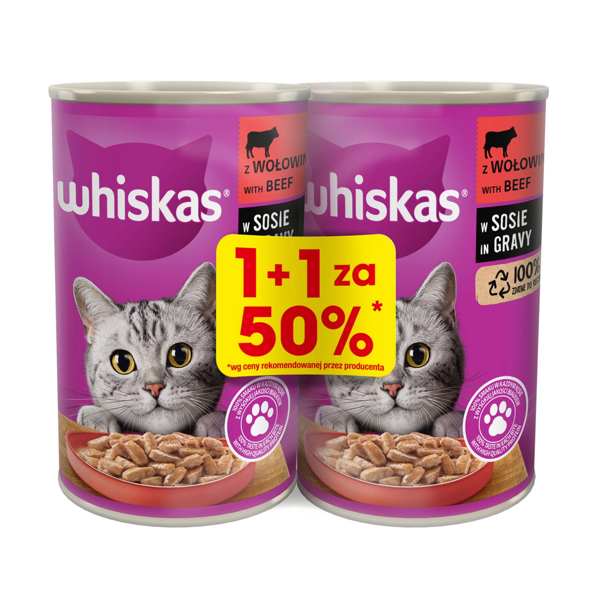 WHISKAS puszka WOŁOWINA w sosie 2x400g