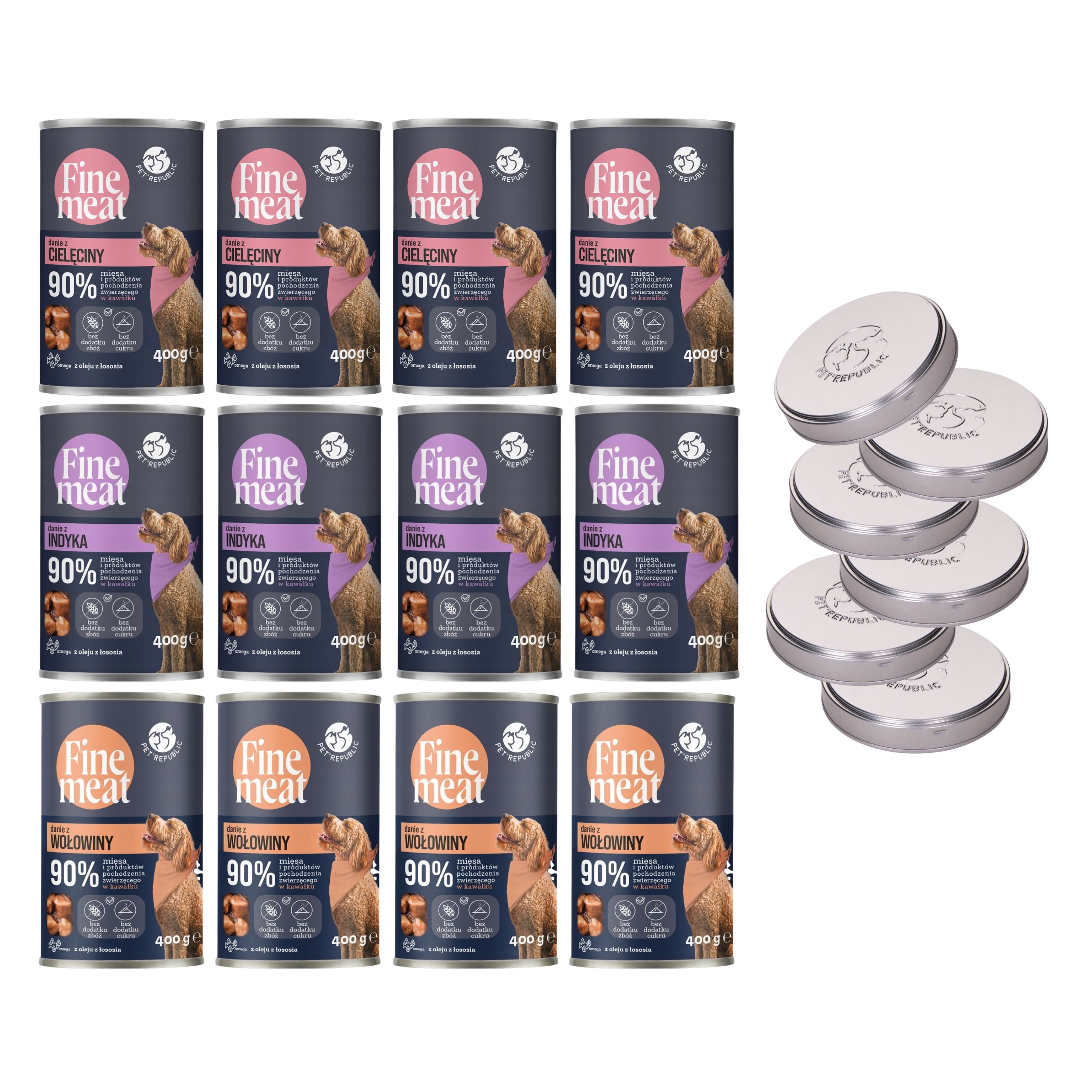 Pet Republic Fine Meat Mix Smaków Dla Psów 12x400g + Pokrywki Gratis