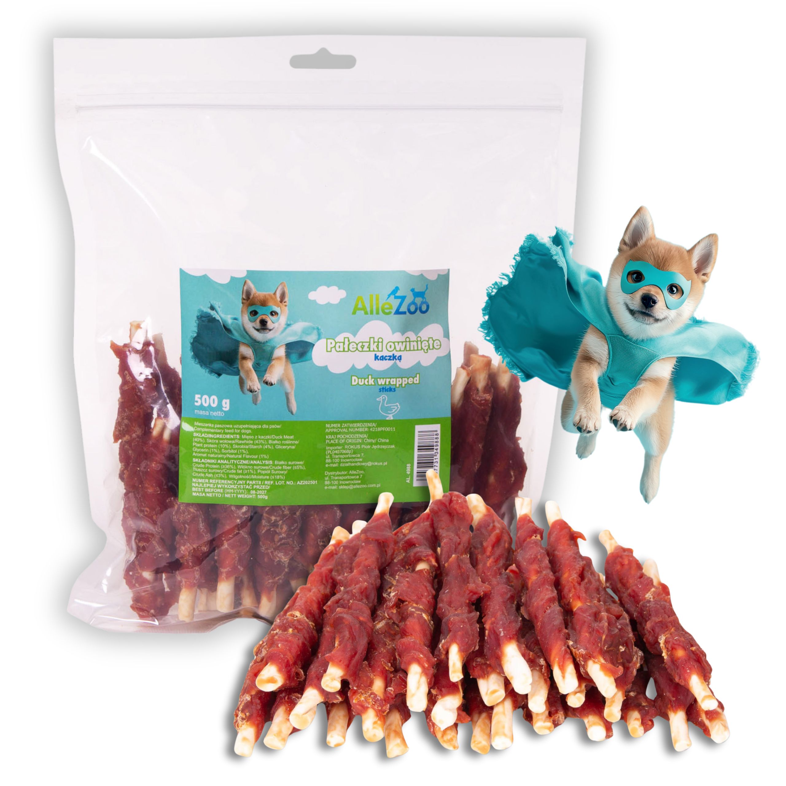 ALLEZOO Pałeczki owinięte Kaczką 500g
