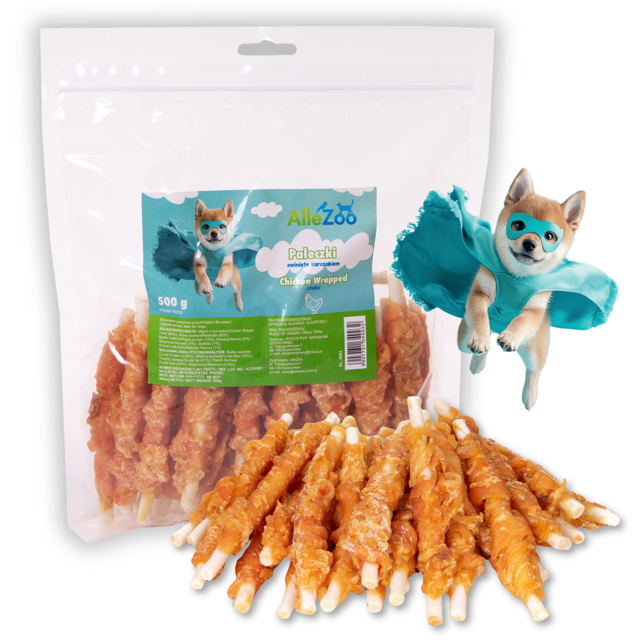 ALLEZOO Pałeczki owinięte Kurczakiem 500g