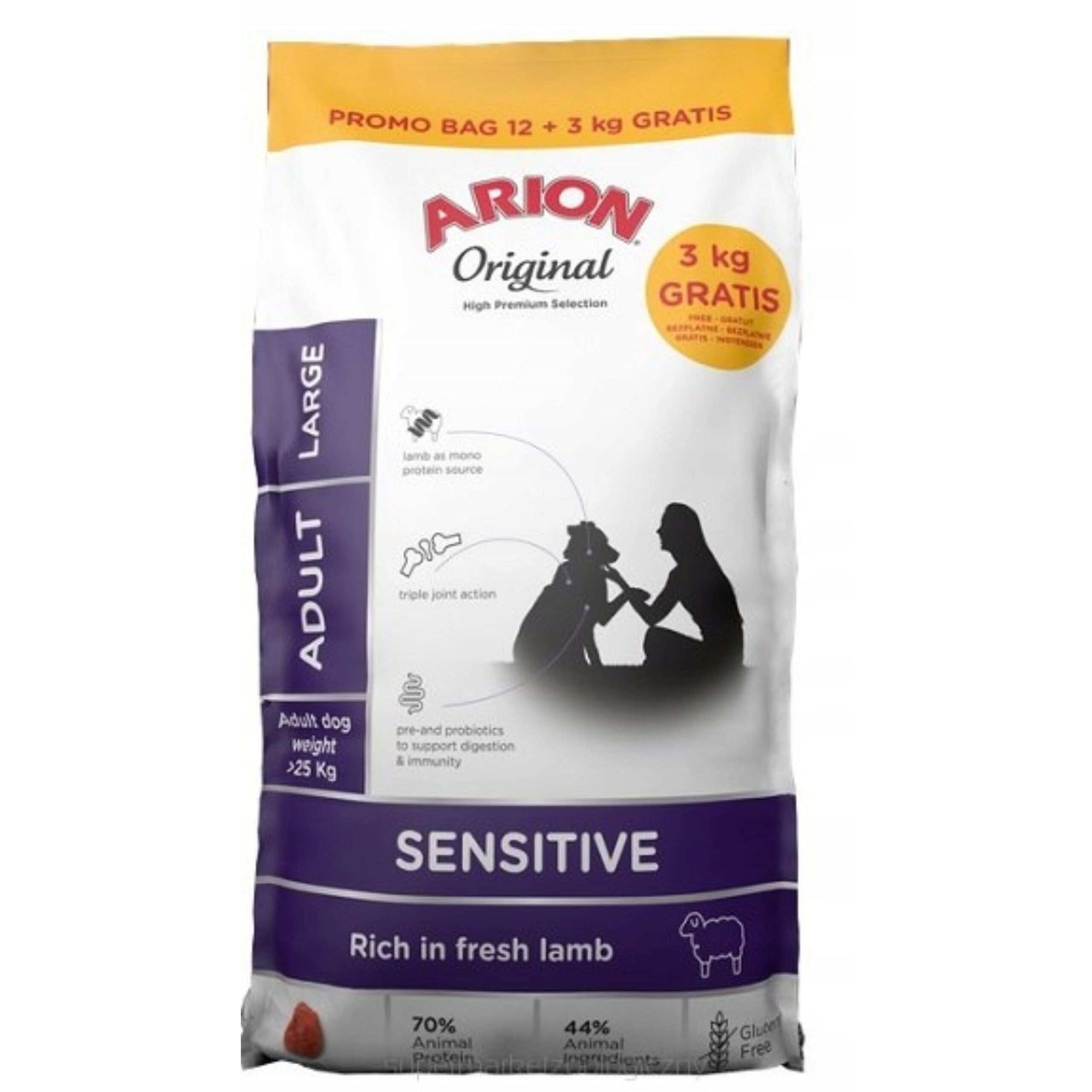 ARION Original SENSITIVE Adult Large Lamb&Rice 12kg + 3kg Gratis