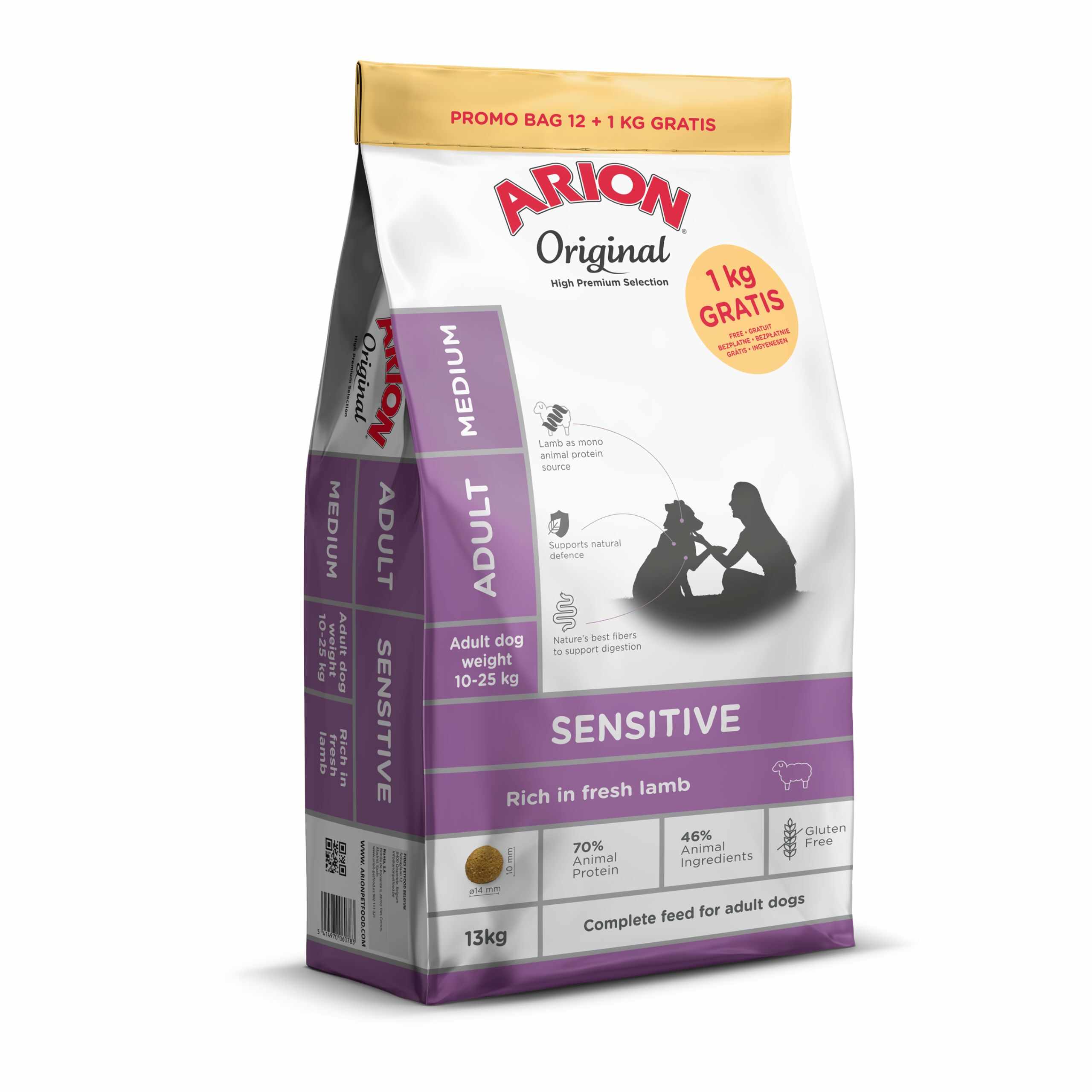 ARION Original SENSITIVE Adult Medium Lamb&Rice 12kg+1kg Gratis