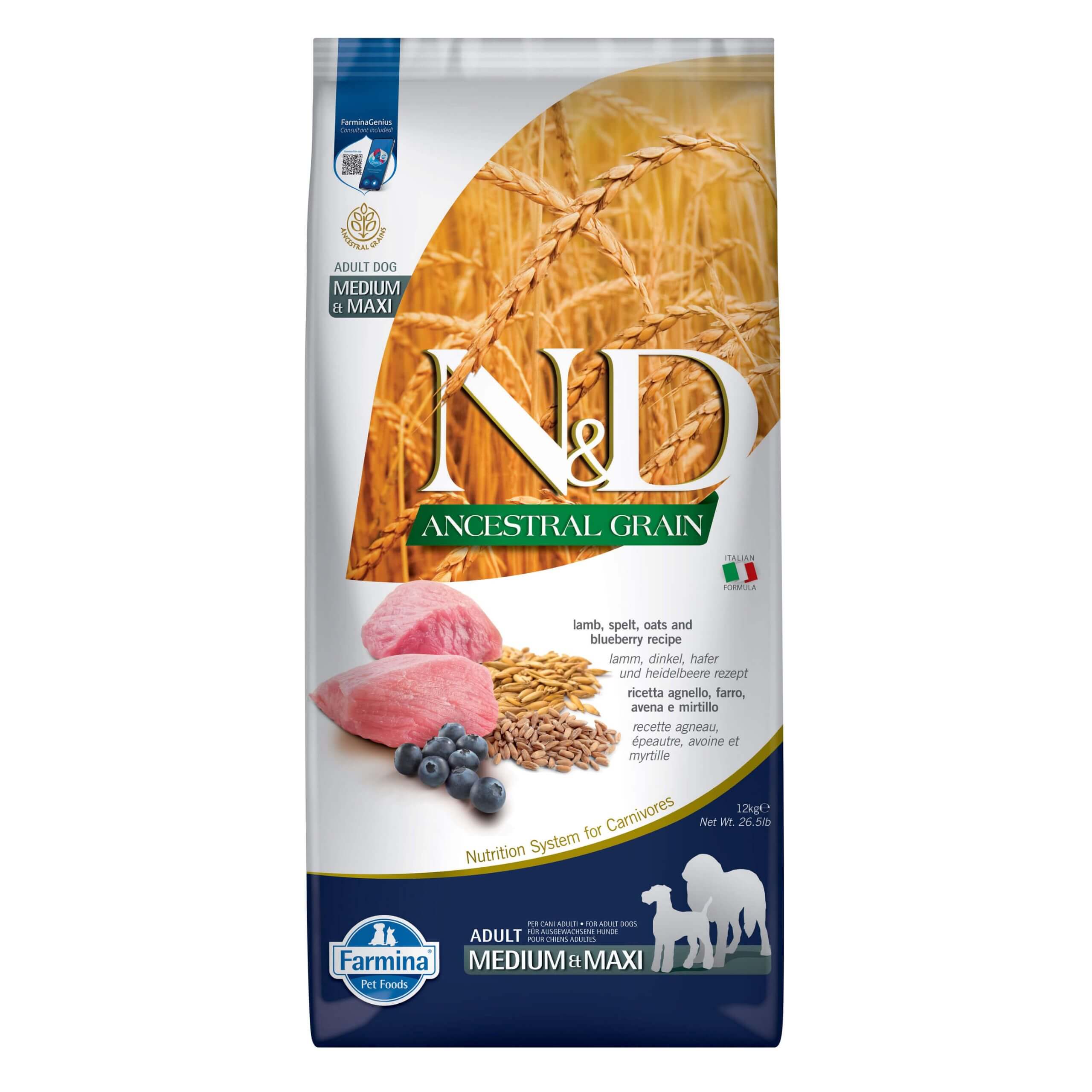 FARMINA N&D Ancestral Grain Adult Medium/Maxi Lamb 12kg