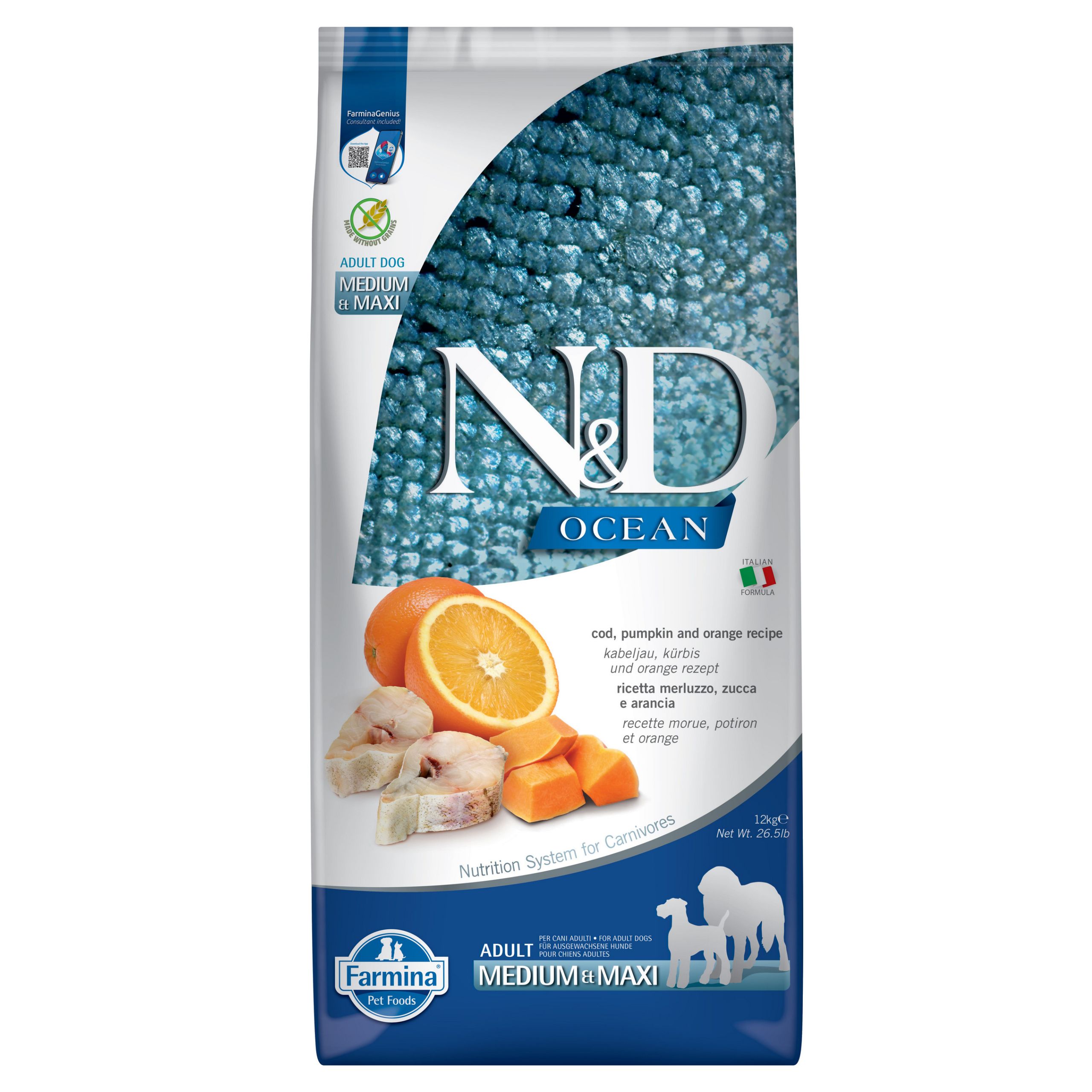 FARMINA N&D Ocean Adult Medium Maxi Cod&Pumpkin&Orange 12kg