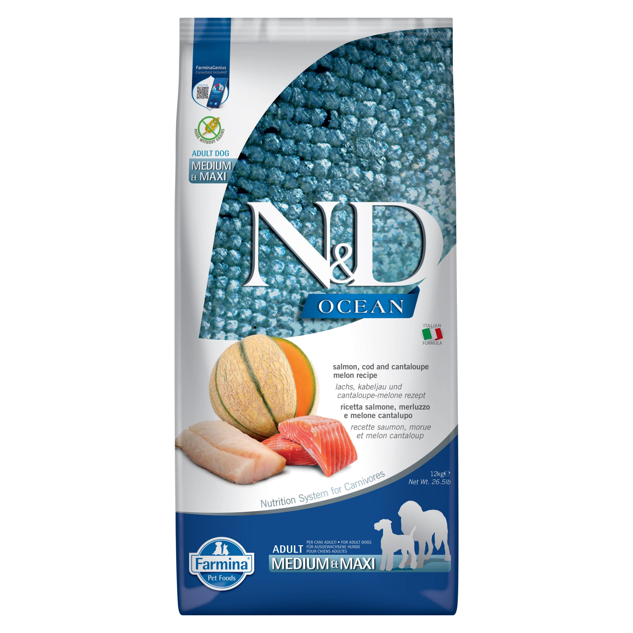 FARMINA N&D Ocean Adult Medium Maxi Salmon&Cod&Melon 12kg