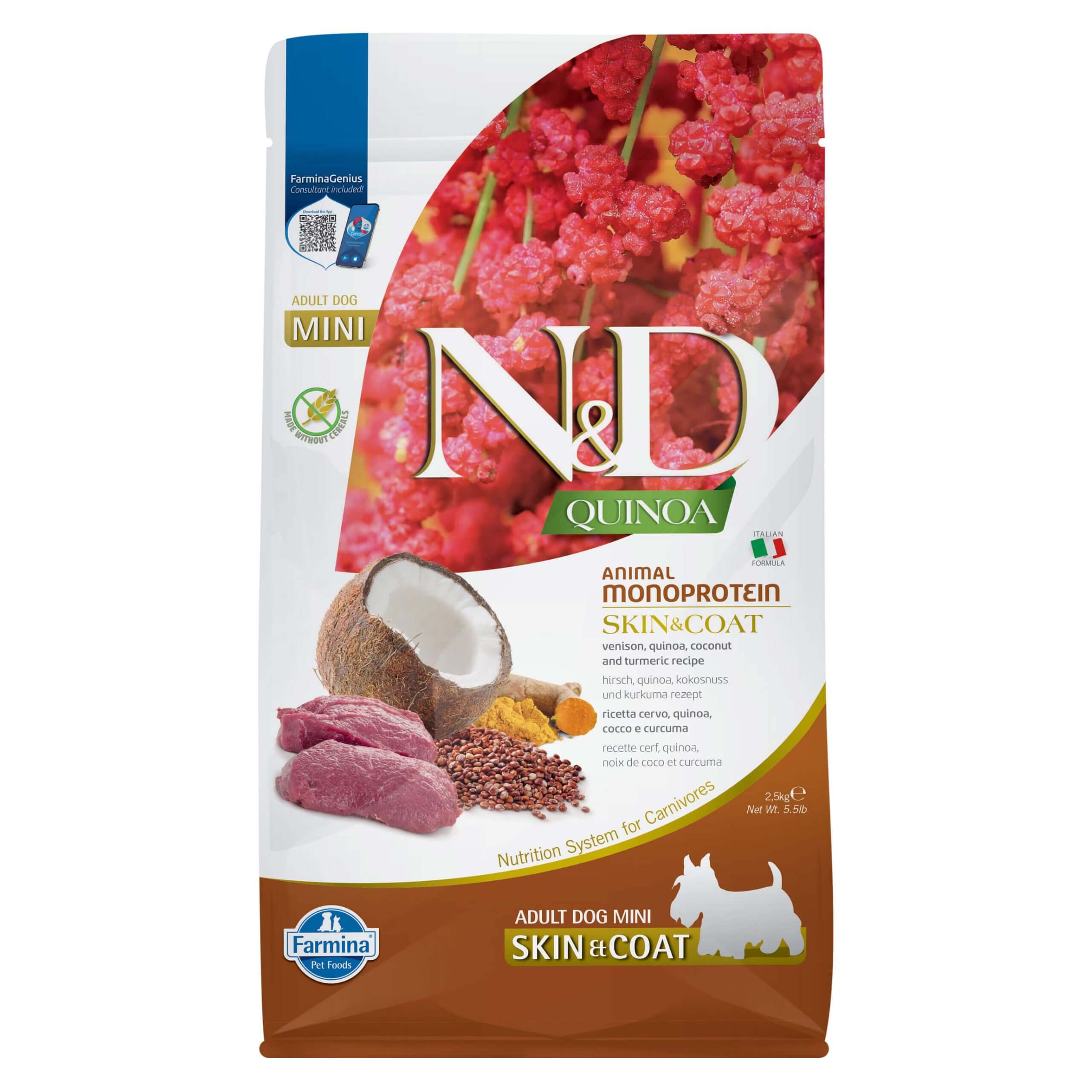 FARMINA N&D Quinoa Skin&Coat Adult Mini Venision 2,5kg