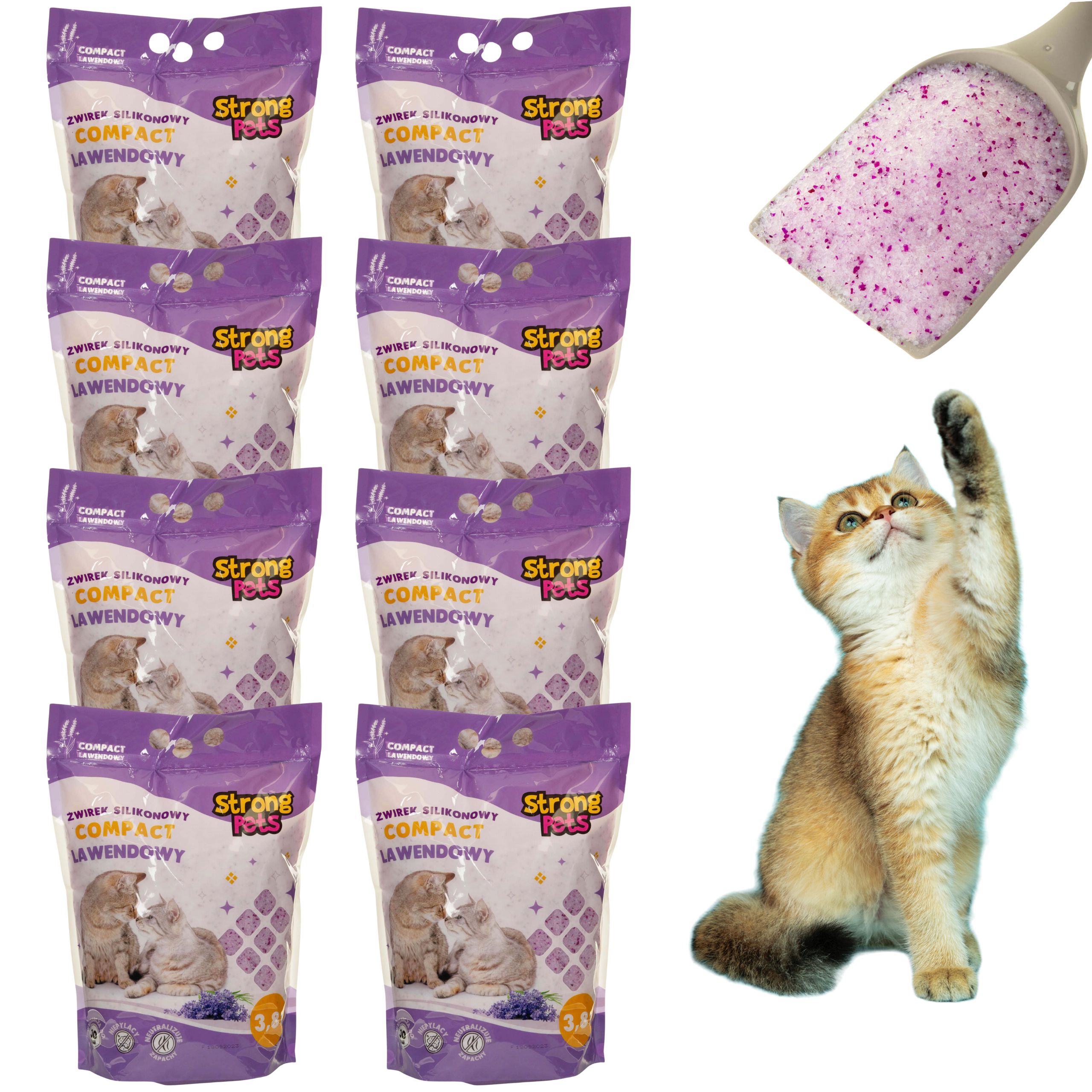 STRONG PETS Żwirek Silikonowy Compact Lawenda 8×3,8L