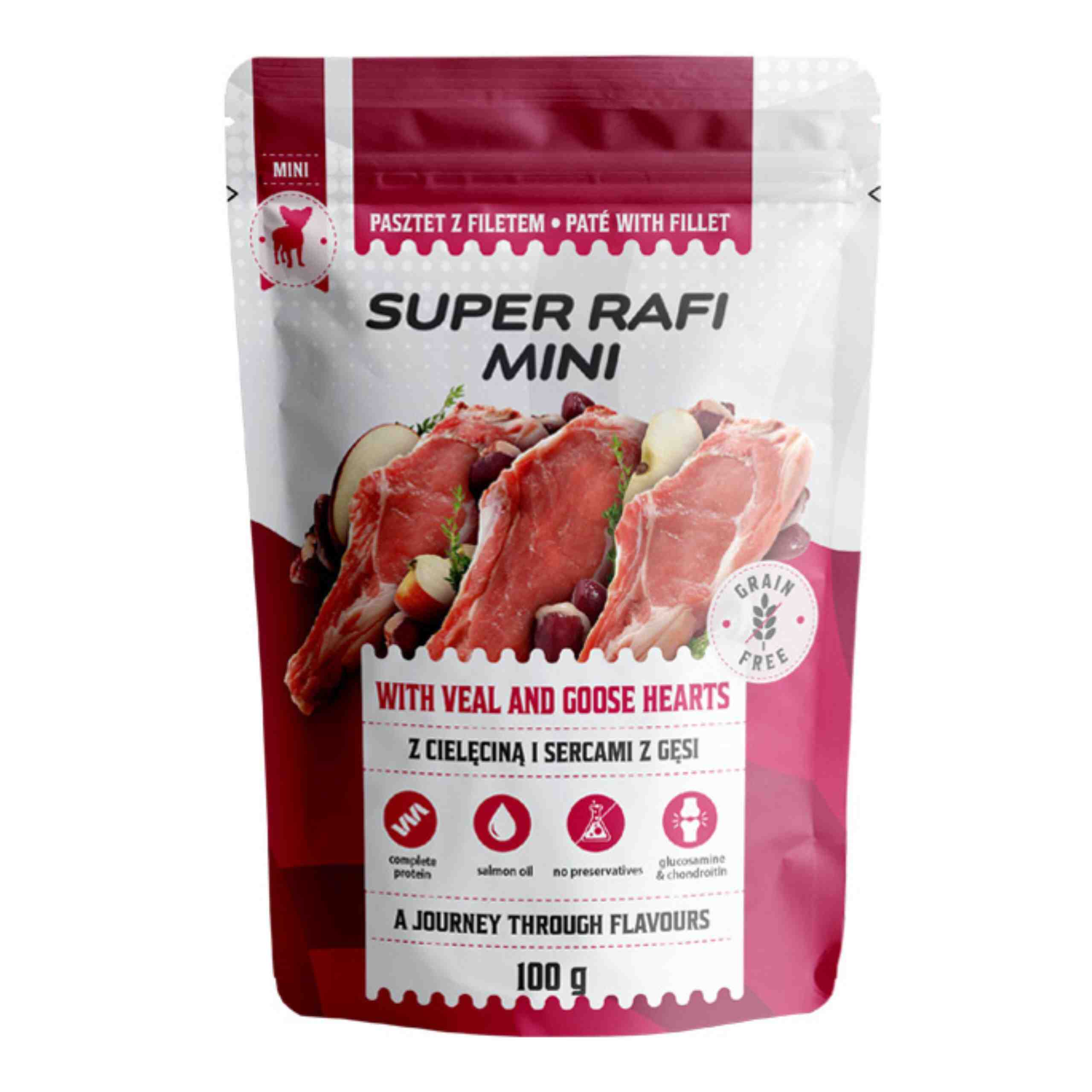 SUPER RAFI Mini z Cielęciną i Sercami z Gęsi 100g