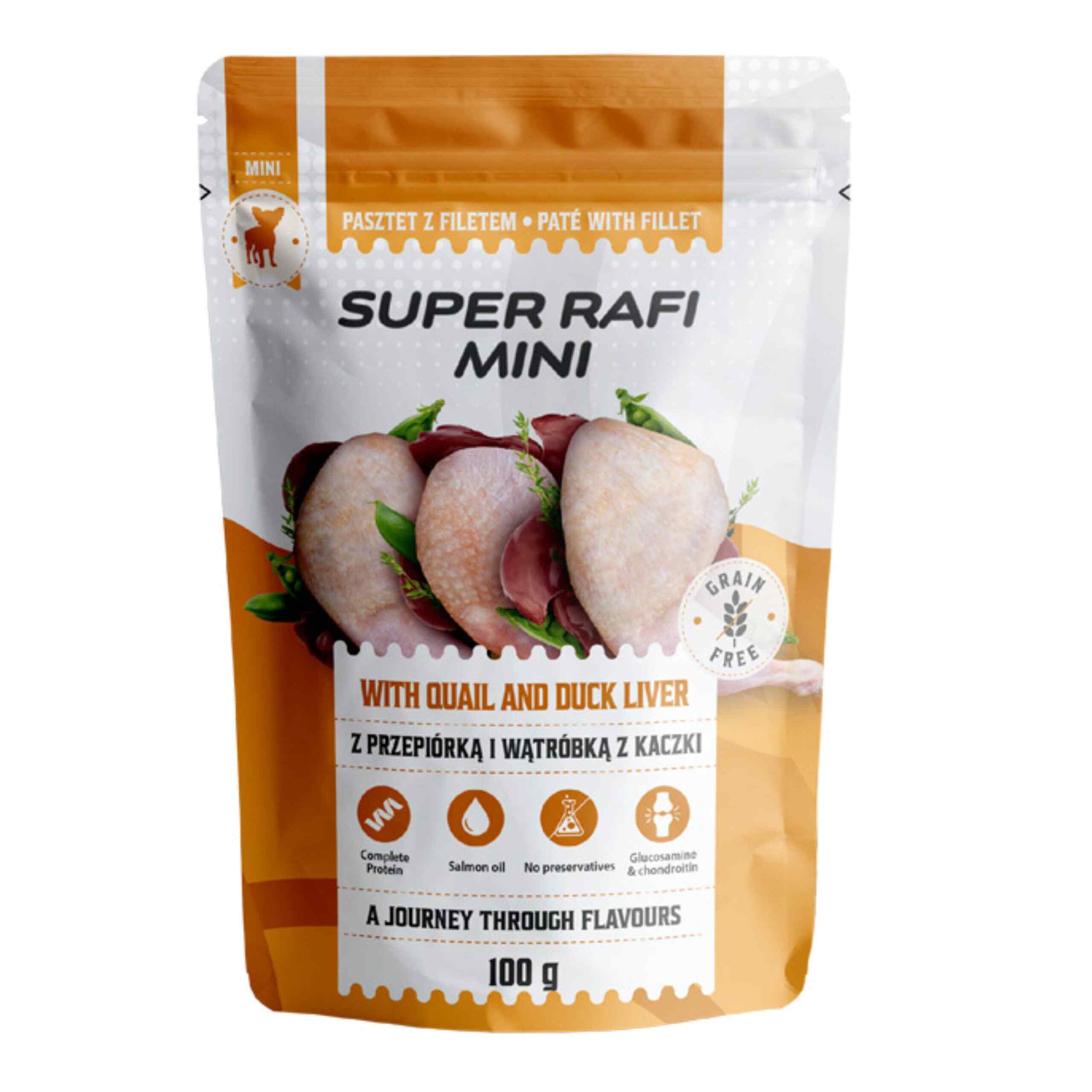 SUPER RAFI Mini z Przepiórką i Wątróbką z Kaczki 100g