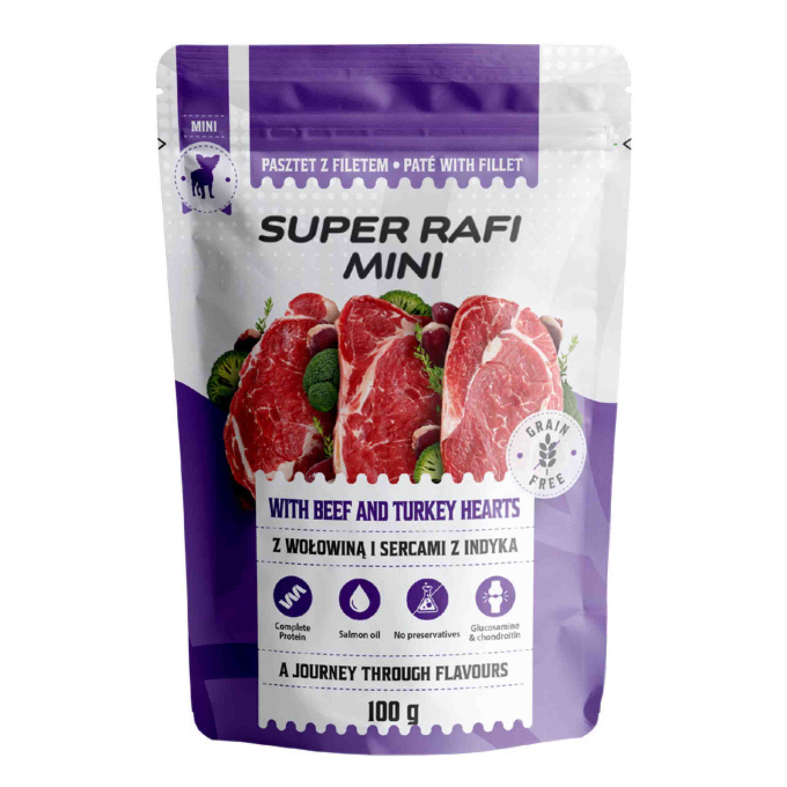 SUPER RAFI Mini z Wołowiną i Sercami z Indyka 100g
