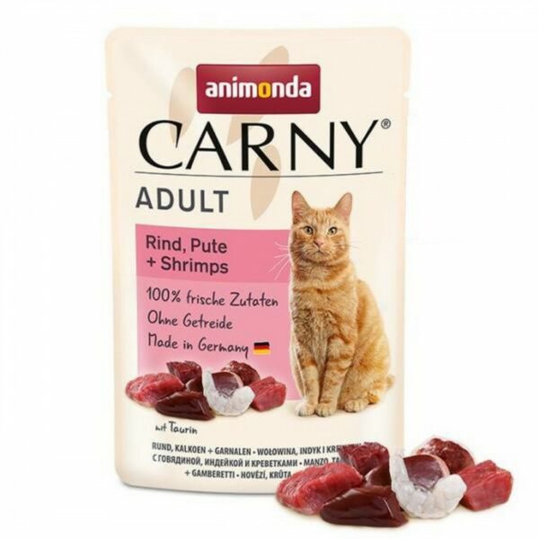 ANIMONDA Carny ADULT z wołowiną indykiem i krewetkami 85g