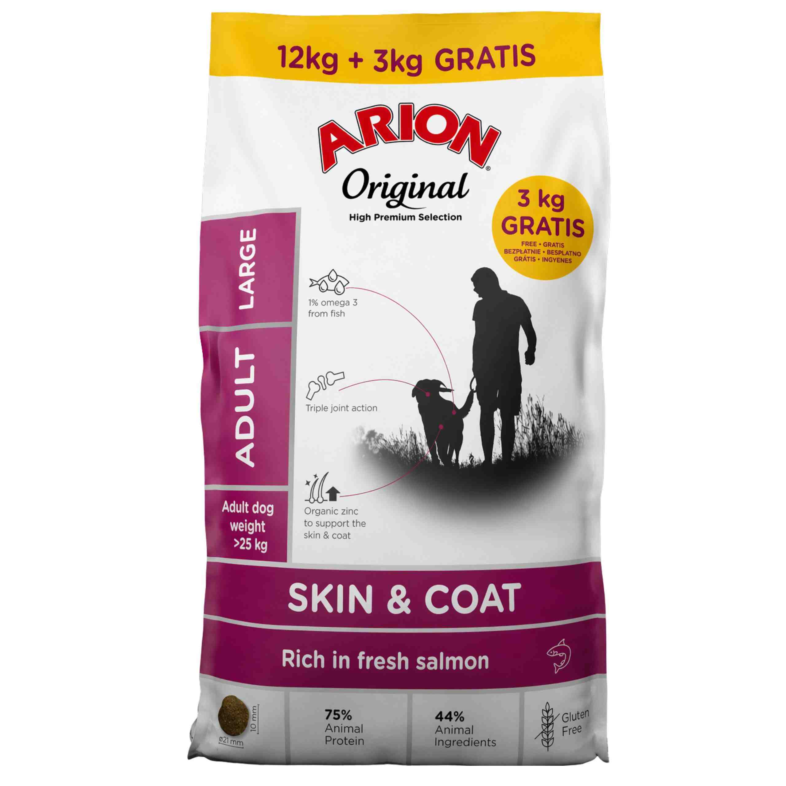 ARION Original SKIN&COAT Adult Large Salmon&Rice 12kg +3kg Gratis!