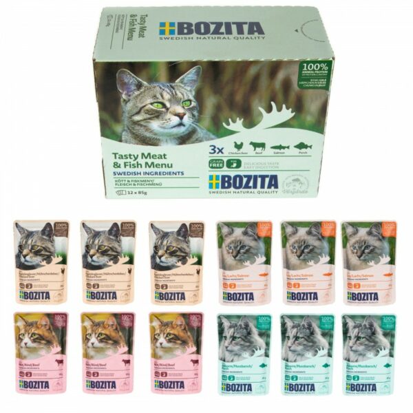 Bozita kawałki w galaretce MULTIBOX Tasty Meat & Fish 12x85g