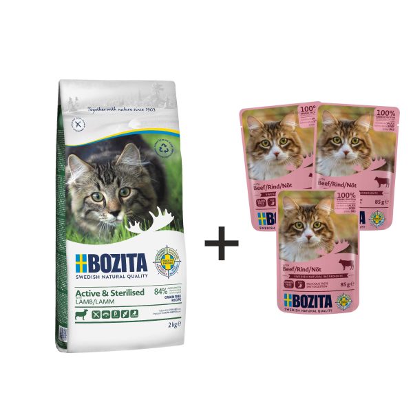 BOZITA ACTIVE & STERILISED Grain Free 2kg + 3 saszetki gratis!