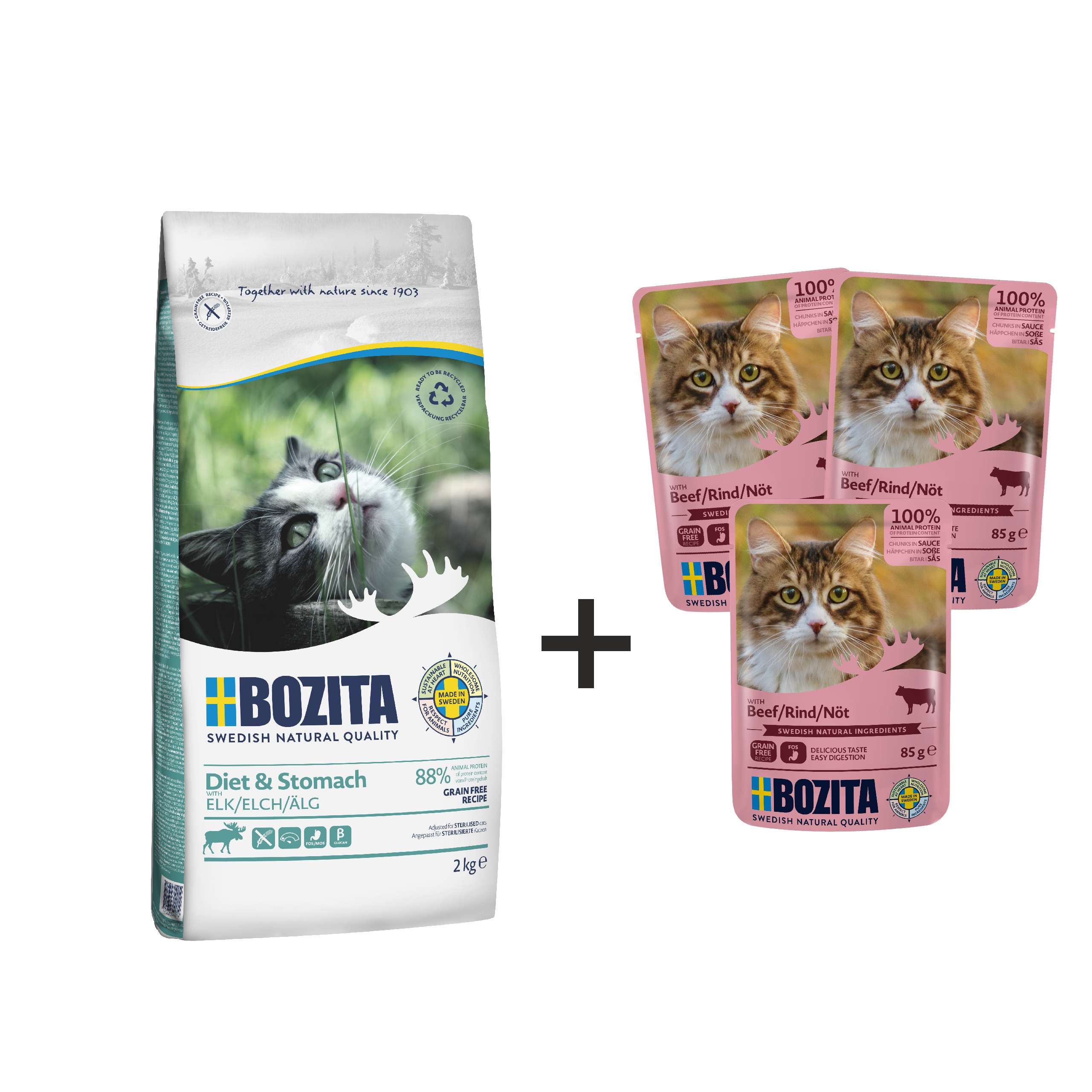 BOZITA DIET & STOMACH Grain Free 2kg + 3 saszetki gratis!