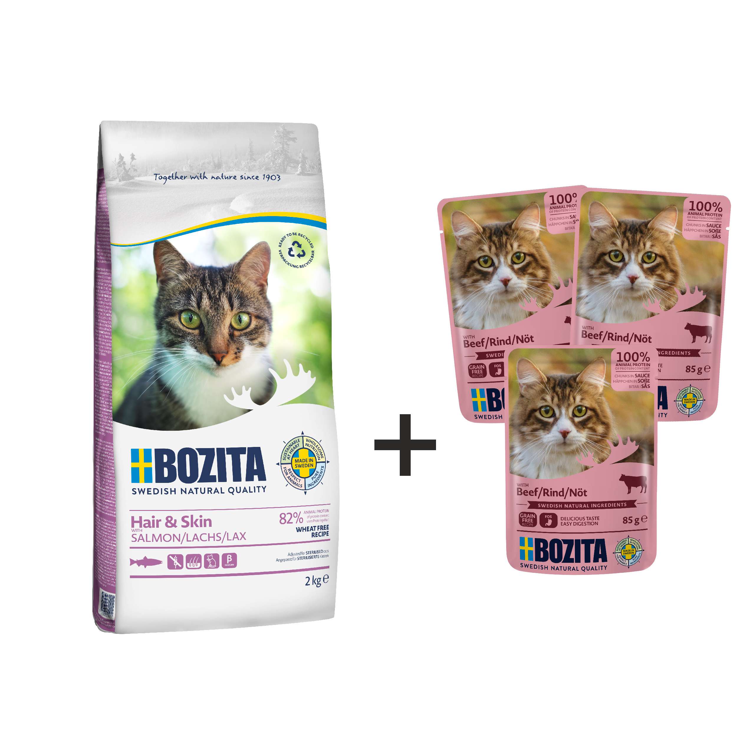 BOZITA HAIR & SKIN Wheat Free 2kg + 3 saszetki gratis!