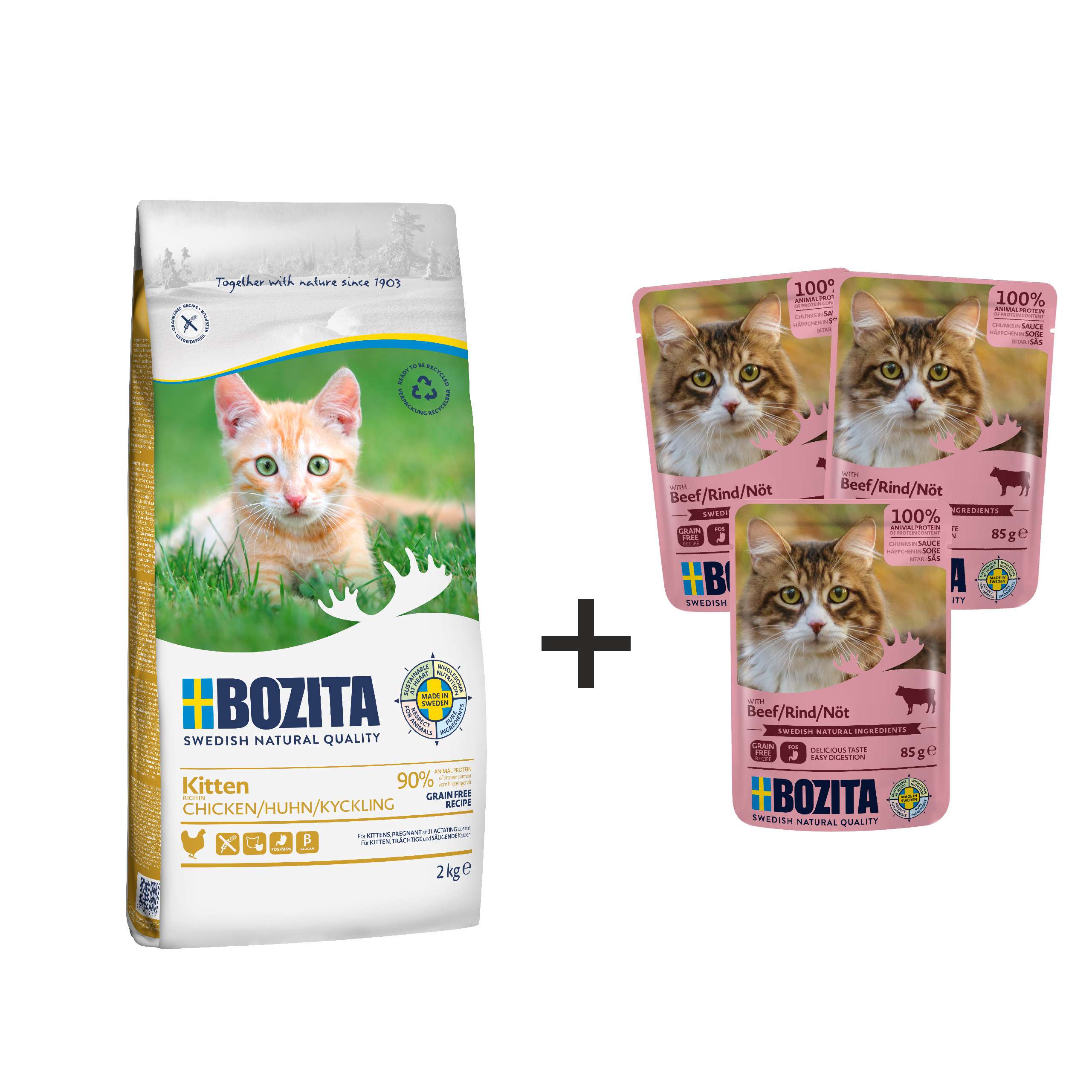 BOZITA KITTEN Grain Free 2kg + 3 saszetki gratis!