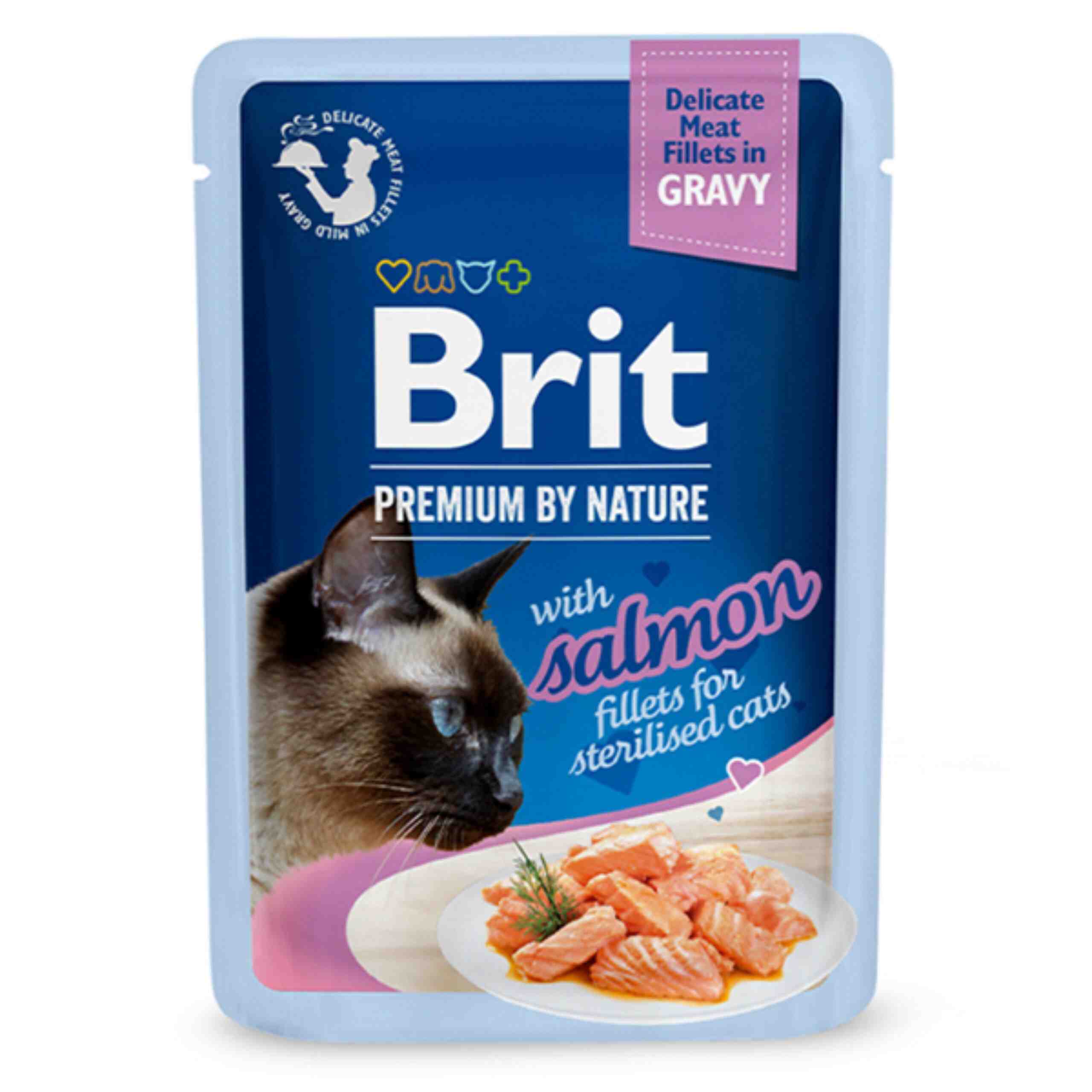 BRIT PREMIUM  saszetka FILLETS IN GRAVY Sterilised Salmon 85g
