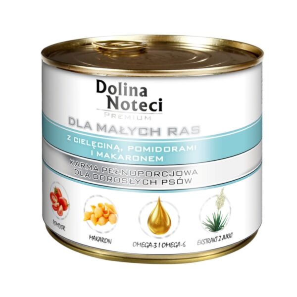 Dolina Noteci Premium MAŁE RASY ADULT z CIELĘCINĄ POMIDORAMI I MAKARONEM 185g