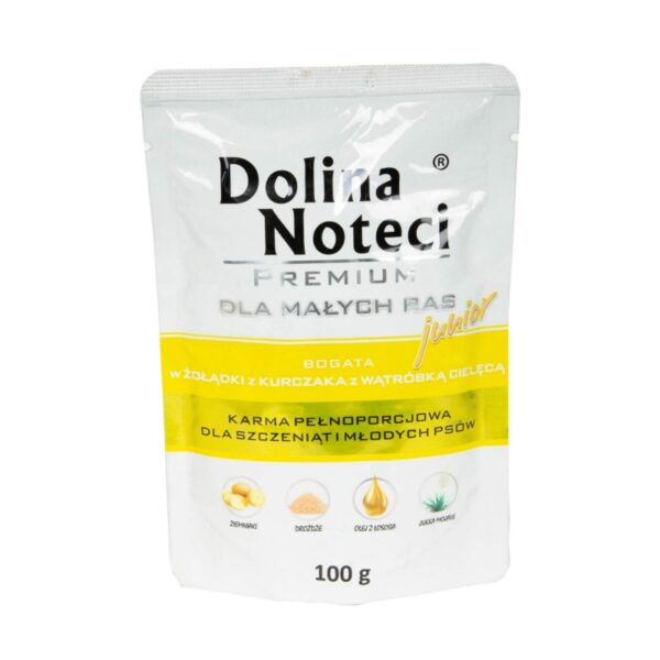 Dolina Noteci Premium MAŁE RASY JUNIOR z KURCZAKIEM WĄTRÓBKĄ I CIELĘCINĄ 100g