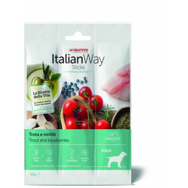 ITALIAN WAY Kabanosy z pstrągiem i borówkami 3x10g