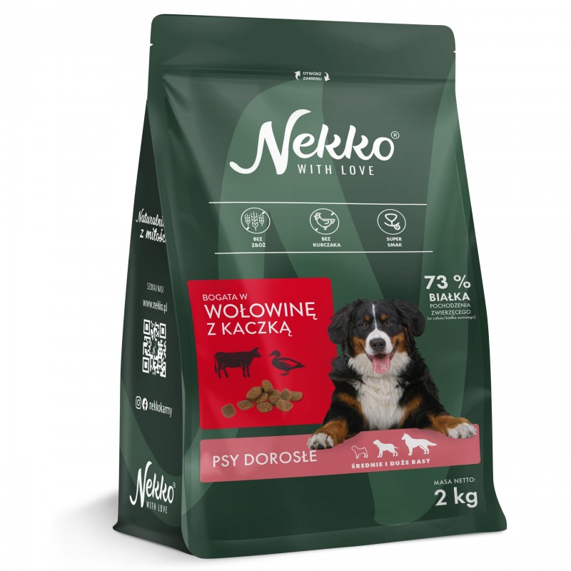NEKKO GF Adult średnie duże rasy Wołowina Kaczka 2kg