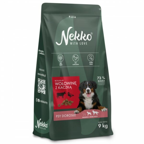 NEKKO Adult średnie duże rasy Wołowina Kaczka 9kg