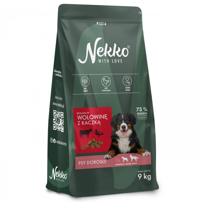 NEKKO GF Adult średnie duże rasy Wołowina Kaczka 9kg
