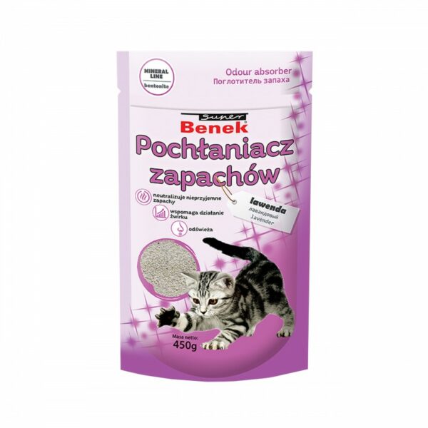 POCHŁANIACZ zapachów do kuwet LAWENDOWY 450g