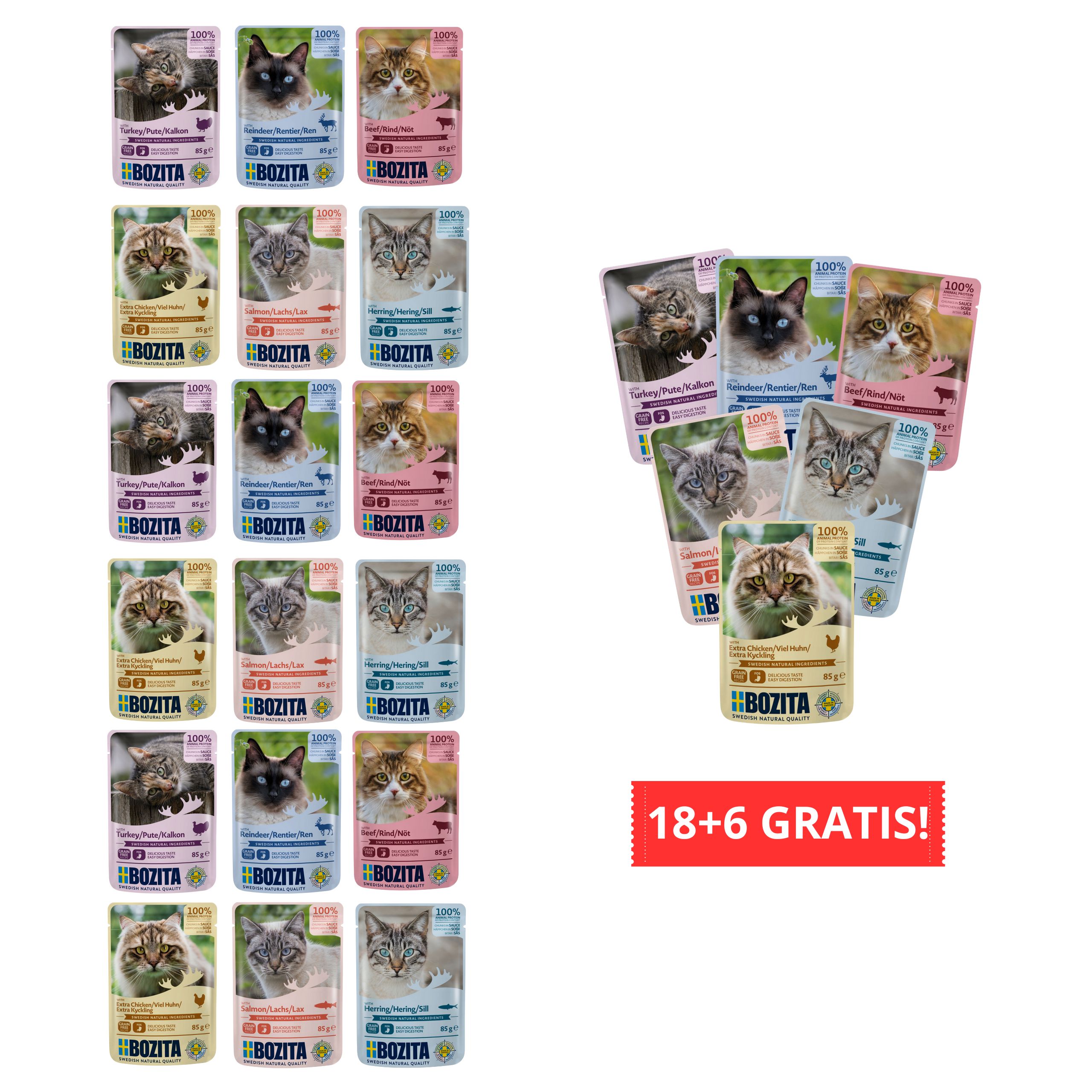 Bozita Mix Smaków Dla Kota 85g 18+6 saszetek Gratis